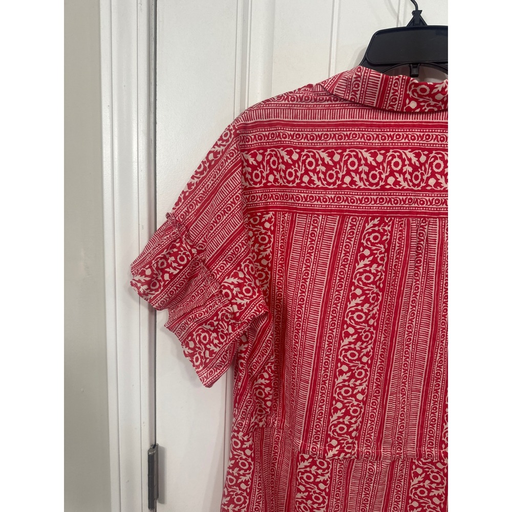 Printfresh x Pencil & Paper Co Red White Block Print Organic Cotton Midi Dress M - Picture 9 of 12